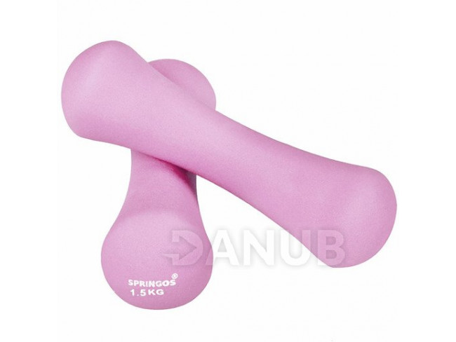 SPRINGOS Fitness súlyzók neoprén 1,5kg sötét rózsaszín - 2db