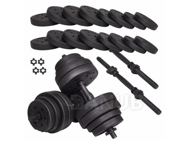 SPRINGOS Egykezes súlyzók tárcsákkal, fekete - 30kg