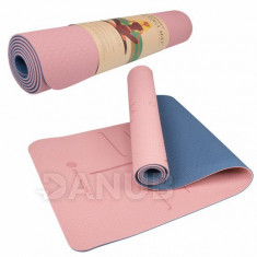 SPRINGOS Premium Yoga tornaszőnyeg - rózsaszín-kék - 183cm