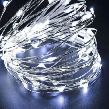 Karácsonyi LED világító mikrolánc elemekre - 100LED - 9,9M Hideg Fehér