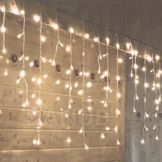 Karácsonyi kültéri LED fényfüggöny - programok - időzítő – 150 LED – 5 M meleg fehér