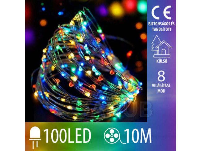 Karácsonyi kültéri mikro led fényfüzér + programozó - 100led – 10m multicolour