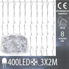 Karácsonyi LED világító mikrofüggöny kültéri - függöny + programozó - 400LED - 3x2M Hideg fehér