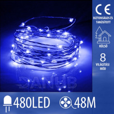 Karácsonyi kültéri led mikro fényfüzér + programozó + távvezérlő - 480led – 48m kék