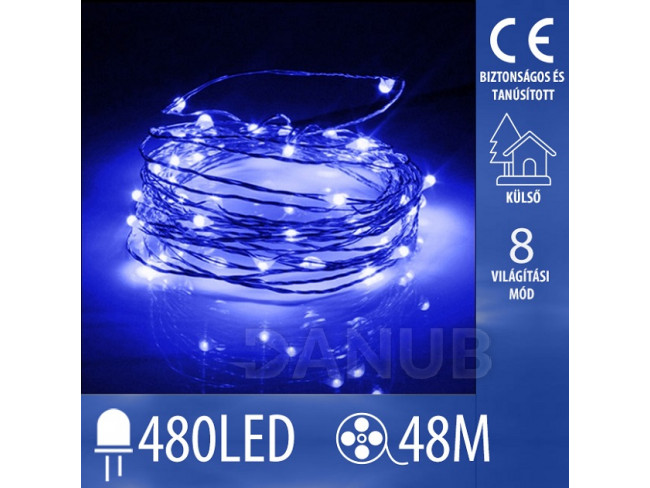 Karácsonyi kültéri led mikro fényfüzér + programozó + távvezérlő - 480led – 48m kék