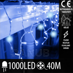 Karácsonyi kültéri led fényfüggöny flash - 1000led – 40m – kék / hideg fehér