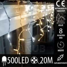 Karácsonyi kültéri led fényfüggöny csatlakoztatható - programok – időzítő + távvezérlő - 500led – 20m hideg + meleg fehér