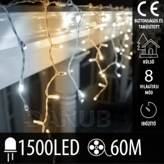 Karácsonyi kültéri led fényfüggöny – programok – időzítő + távvezérlő - 1500led – 60m hideg + meleg fehér