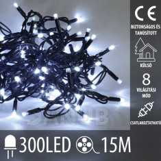 Karácsonyi kültéri led fényfüzér – csatlakoztatható + programozható - 300led – 15m Hideg fehér