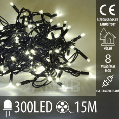 Karácsonyi kültéri led fényfüzér – csatlakoztatható + programozható - 300led – 15m Meleg fehér