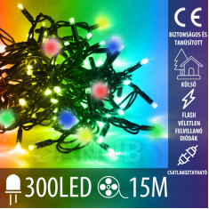Karácsonyi kültéri led fényfüzér FLASH – csatlakoztatható – 300led - 15m multicolour