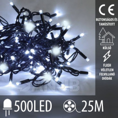Karácsonyi kültéri led fényfüzér FLASH - 500led – 25m – hideg fehér  / hideg fehér