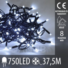 Karácsonyi kültéri led fényfüzér - programozható - 750led – 37,5m hideg fehér