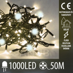Karácsonyi kültéri led fényfüzér FLASH - 1000led – 50m - meleg fehér / hideg fehér