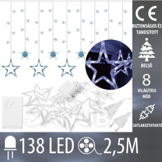 Karácsonyi beltéri led fényfüggöny csatlakoztatható – csillagok – programok - 150led – 2,5m hideg fehér