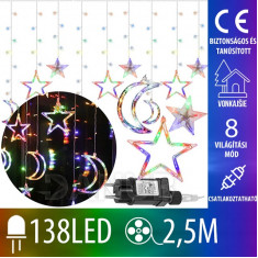 Karácsonyi kültéri led fényfüggöny csatlakoztatható –  csillagok/holdak – programok – 138led – 2,5m multicolour