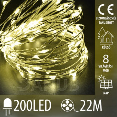 Karácsonyi led mikro fényfüzér napelemes + programozó - 200led – 22m meleg fehér