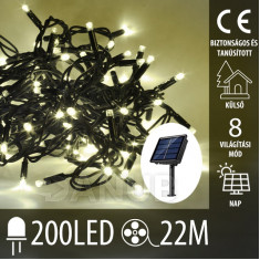Karácsonyi led mikro fényfüzér napelemes + programozó - 200led – 22m meleg fehér