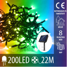 Karácsonyi led mikro fényfüzér napelemes + programozó - 200led – 22m multicolour
