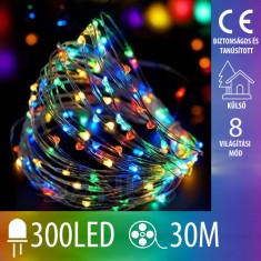 Karácsonyi kültéri mikro led fényfüzér + programozható + távvezérlés - 300led - 30m multicolour