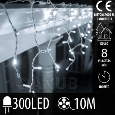 Karácsonyi kültéri LED fényfüggöny - programok - időzítő – 300 LED – 10 M hideg fehér