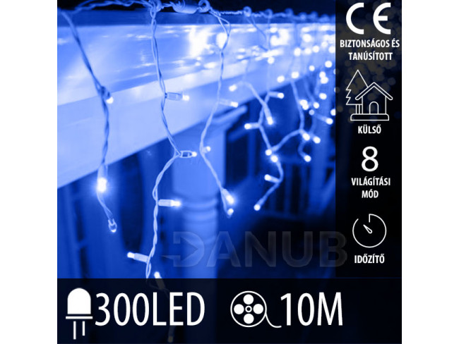 Karácsonyi kültéri LED fényfüggöny - programok - időzítő – 300 LED – 10 M kék