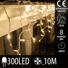 Karácsonyi kültéri LED fényfüggöny - programok - időzítő – 300 LED – 10 M meleg fehér
