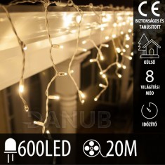 Karácsonyi kültéri LED fényfüggöny - programok - időzítő – 600 LED – 20 M meleg fehér