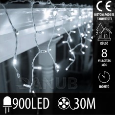 Karácsonyi kültéri LED fényfüggöny - programok - időzítő – 900 LED – 30 M hideg fehér