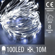 Karácsonyi led fény mikro lánc kültéri + programozó - 100led - 10m hideg fehér