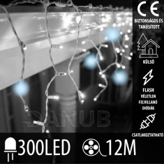 Karácsonyi led fényfüggöny csatlakoztatáshoz kültéri flash - 300led - 12m - hideg fehér / hideg fehér