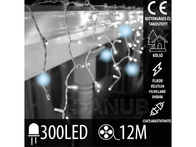 Karácsonyi led fényfüggöny csatlakoztatáshoz kültéri flash - 300led - 12m - hideg fehér / hideg fehér