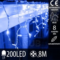 Karácsonyi LED fényfüggöny kültéri - programok - 200led - 8m Kék