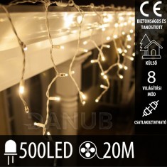 Karácsonyi LED fényfüggöny kültéri - programok + távirányító - 500LED - 20M Meleg fehér