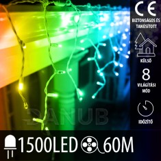 Karácsonyi LED fényfüggöny kültéri - programok - időzítő + távirányító - 1500LED - 60M Multicolour
