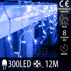 Karácsonyi LED fényfüggöny kültéri - programok - időzítő + távirányító - 300LED - 12M Kék