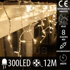 Karácsonyi LED fényfüggöny kültéri - programok - időzítő + távirányító - 300LED - 12M Meleg fehér