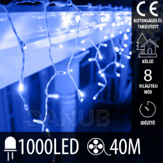 Karácsonyi LED fényfüggöny kültéri- programok + távirányító - 1000LED - 40M Kék