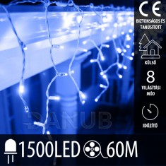 Karácsonyi LED fényfüggöny kültéri- programok + távirányító - 1500LED - 60M Kék