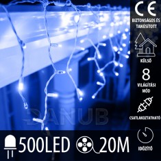 Karácsonyi LED fényfüggöny kültéri- programok + távirányító - 500LED - 20M Kék