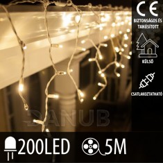 Karácsonyi LED fényfüggöny összeköthető kültéri - 200LED - 5M Meleg fehér