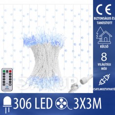 Karácsonyi LED fényfüggöny összeköthető kültéri - függöny - programok - 306LED - 3x3M Kék