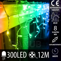Karácsonyi LED fényfüggöny összeköthető kültéri - programok - időzítő + távirányító - 300LED - 12M Multicolour