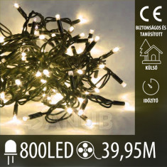 Karácsonyi LED fénylánc kültéri időzítővel - 800LED - 39,95M Meleg fehér