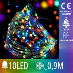 Karácsonyi LED világító mikrolánc elemekre - 10led - 0,9m multicolour