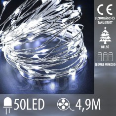 Karácsonyi LED világító mikrolánc elemekre - 50LED - 4,9M Hideg fehér
