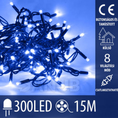 Karácsonyi kültéri led fényfüzér – csatlakoztatható + programozható - 300led – 15m Kék