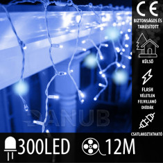 Karácsonyi kültéri led fényfüggöny csatlakoztatható flash – 300 led – 12m – kék / hideg fehér