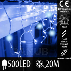Karácsonyi kültéri led fényfüggöny csatlakoztatható flash – 500 led – 20m – kék / hideg fehér