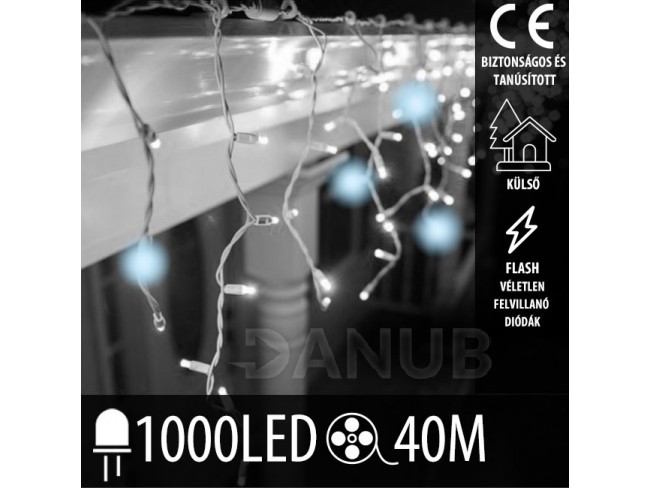 Karácsonyi led fényfüggöny kültéri flash - 1000led - 40m - hideg fehér / hideg fehér